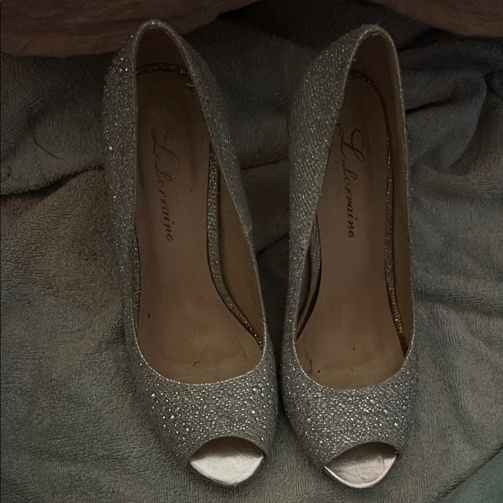 Silver Sparkle Peep-Toe Heels